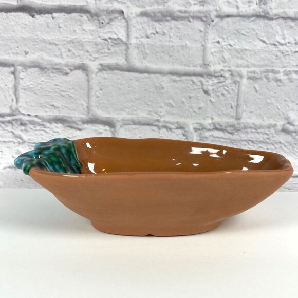 Terracotta Bowl Handcrafted Ceramic Southwest Chili Pepper Green Glaze Vintage - Picture 4 of 11